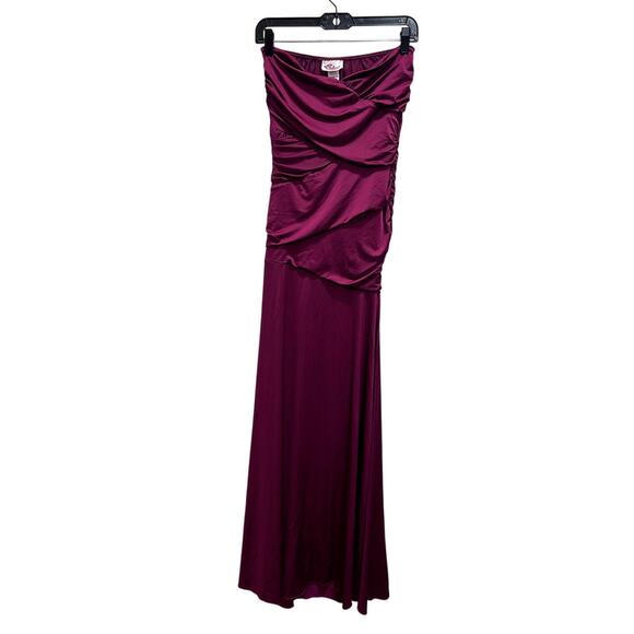 VTG Sabora Y2K Maxi Dress L Dark Red/Burgundy Strapless Evening Party Gown Rave - Picture 2 of 7